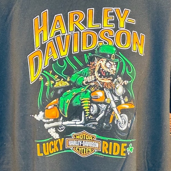 Harley-Davidson Black Tee with Green Motorcycle Graphic - Picture 2 of 13